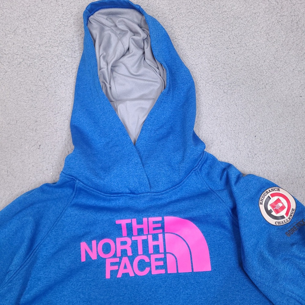 The North Face Hoodie Womens Small Blue Spell Out Long Sleeves Hooded Sweatshirt